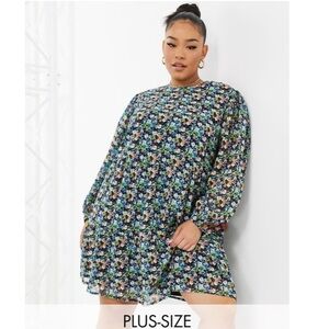Wednesday’s Girl Plus Size 18 Long Sleeve Mini Floral Smock Dress